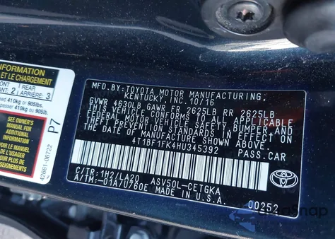 2017 Toyota Camry Xle from USA, damaged, VIN 4T1BF1FK4HU345392